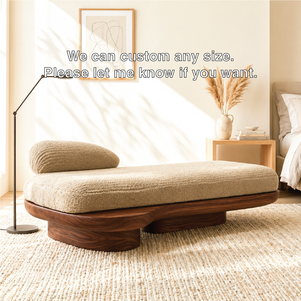 Sculptural Upholstered Daybed With Curved Base, Boucle Cushion, Bedroom Lounge Seat