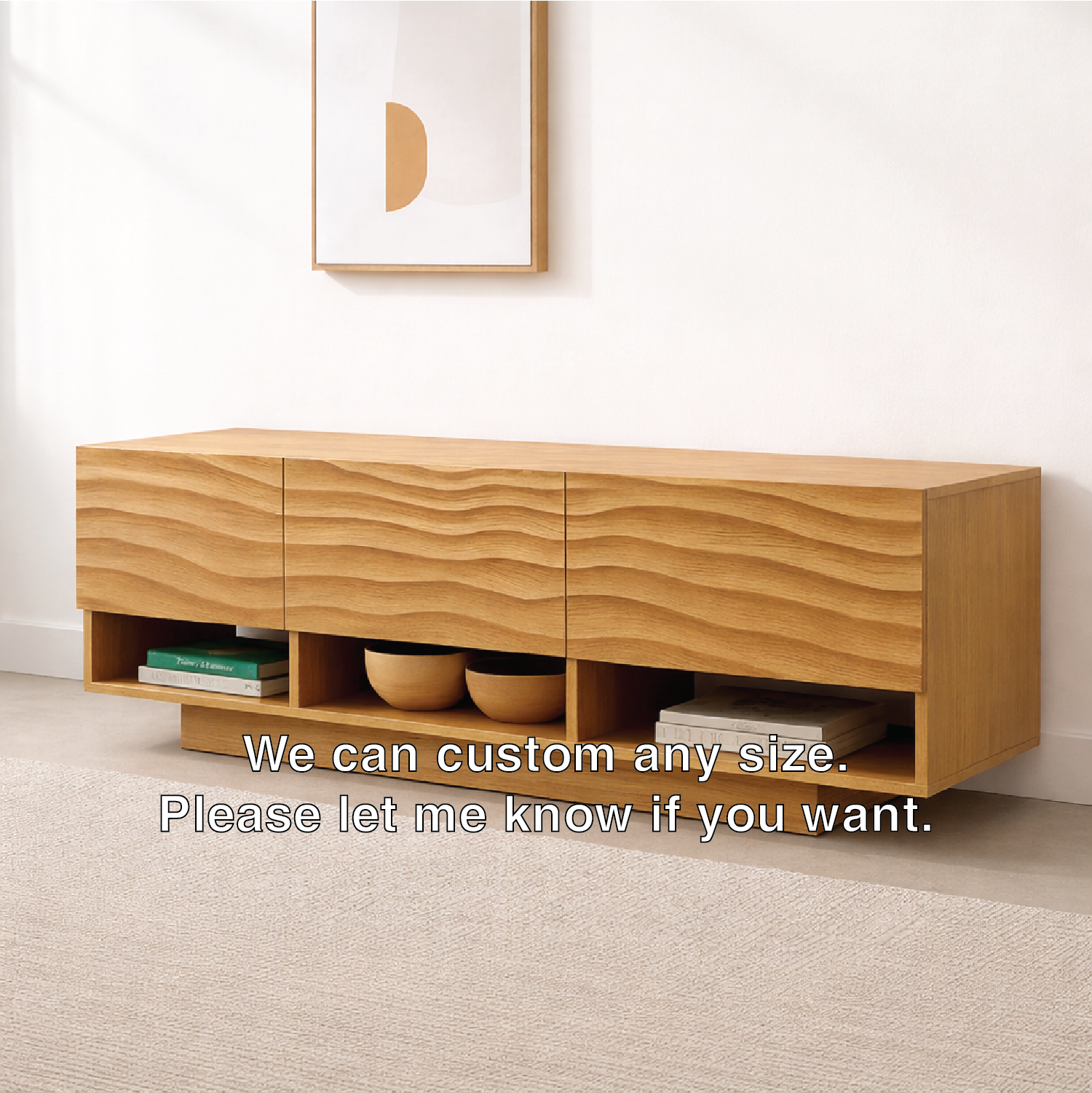 Modern Solid Wood Console Table, Minimalist Oak Media Console Cabinet with Storage Shelves