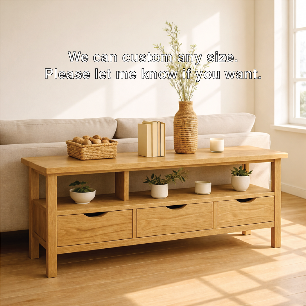 Solid Wood Console Table with Drawers and Shelf, Modern Entryway Sofa Table Wood Storage Cabinet