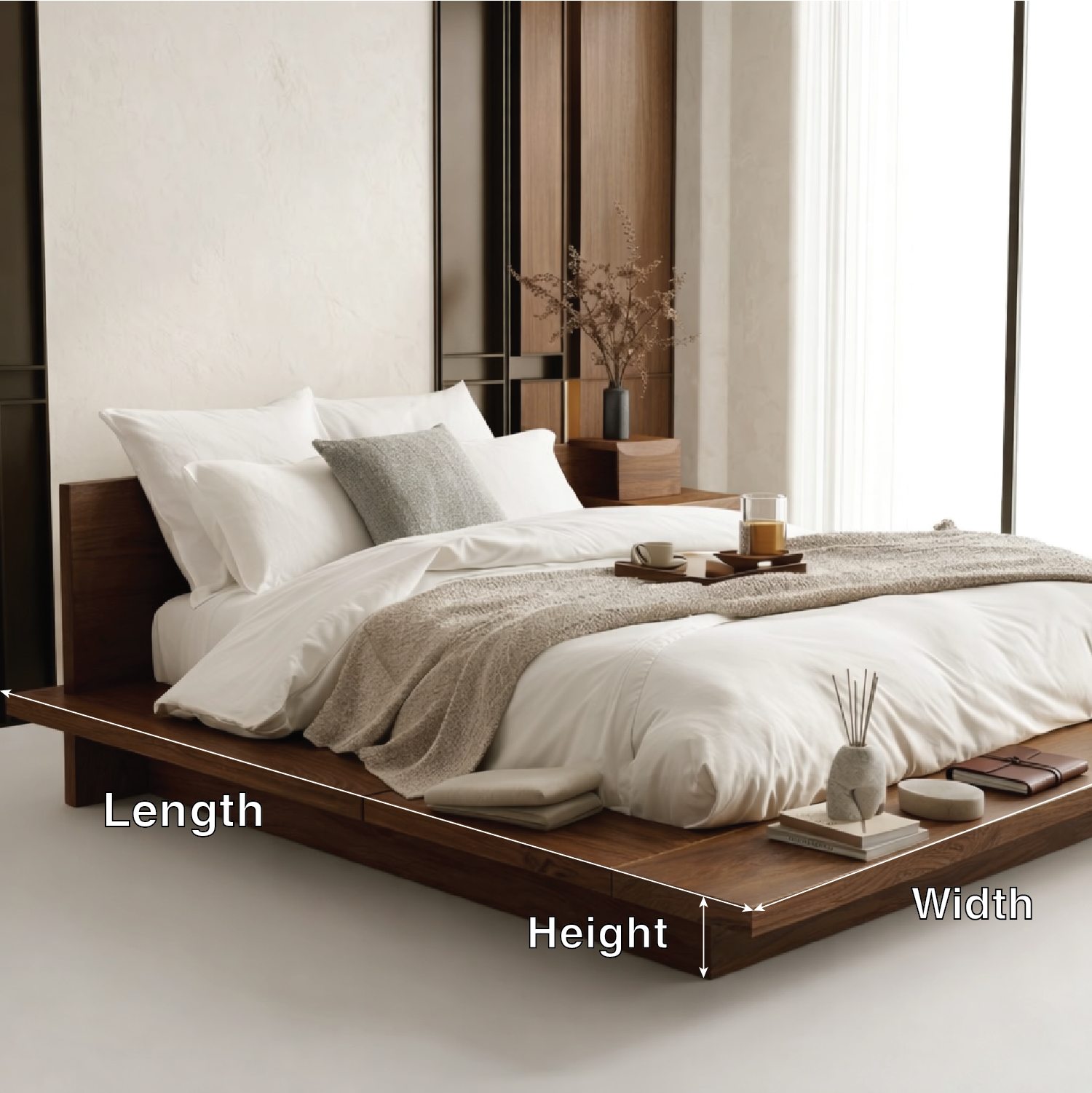 Modern Low Profile Platform Bed Frame, Minimalist Bedroom Furniture Design