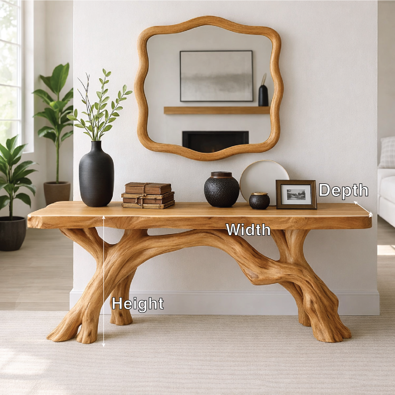 Tree Branch Solid Wood Console Table, Sculptural Organic Entryway Table