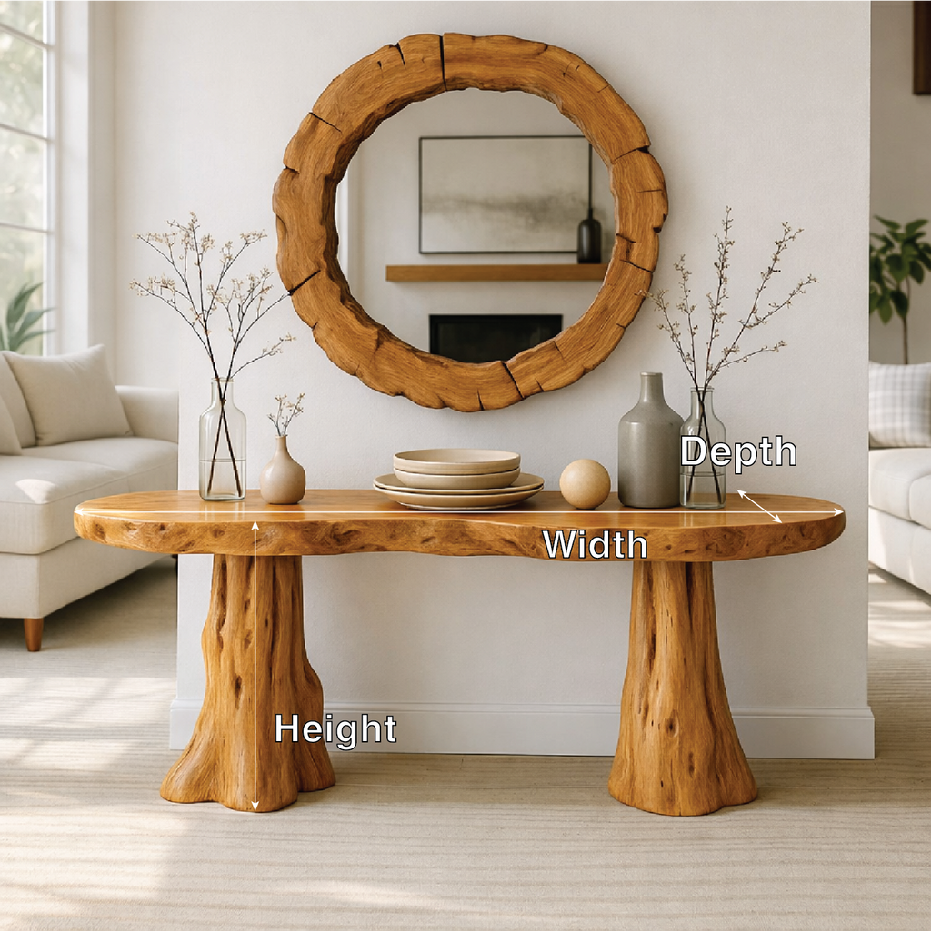 Rustic Solid Wood Console Table, Natural Tree Trunk Base Entryway Hallway Furniture
