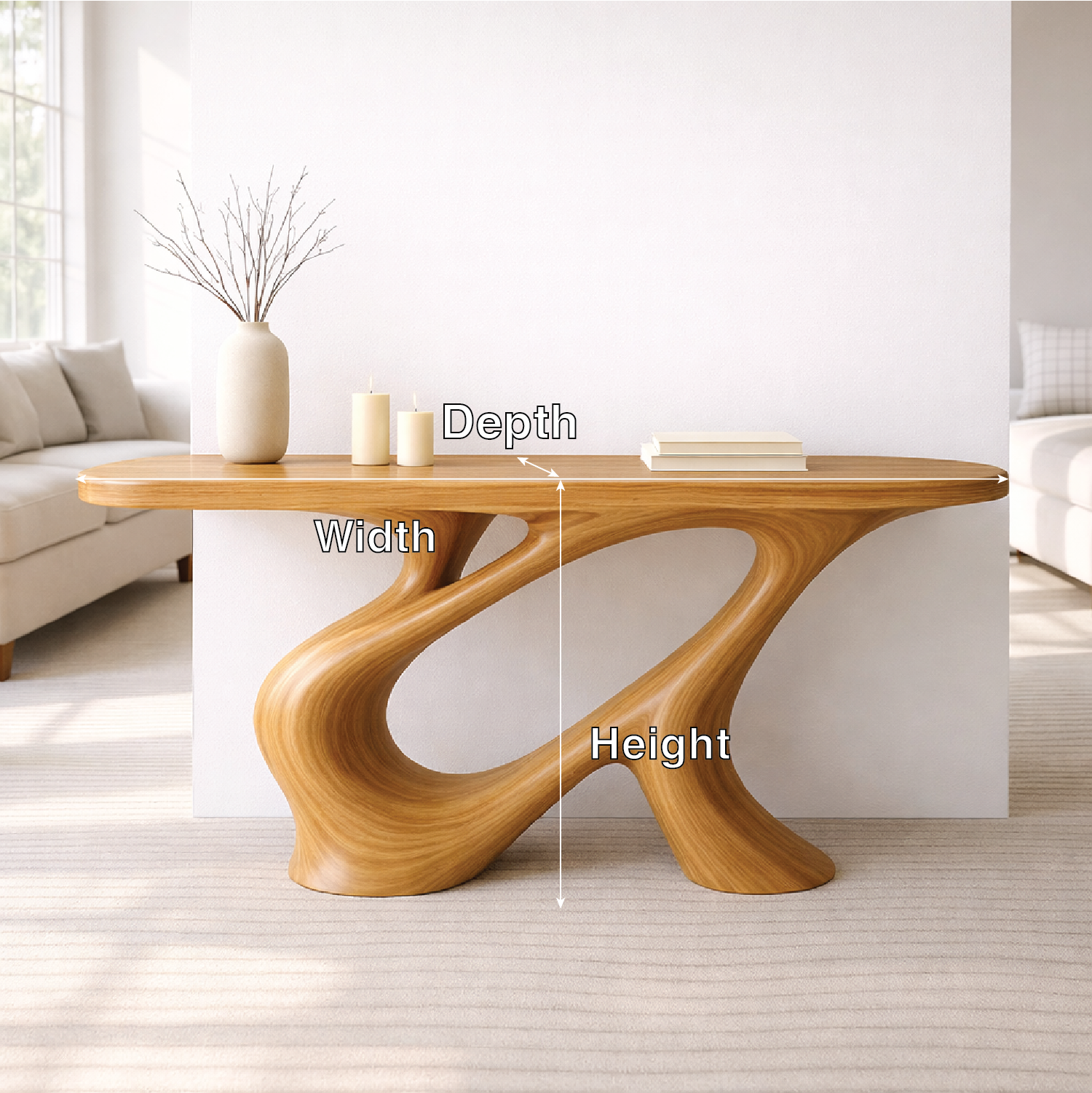 Modern Solid Wood Console Table, Sculptural Organic Base Walnut Entryway Hallway Statement Furniture