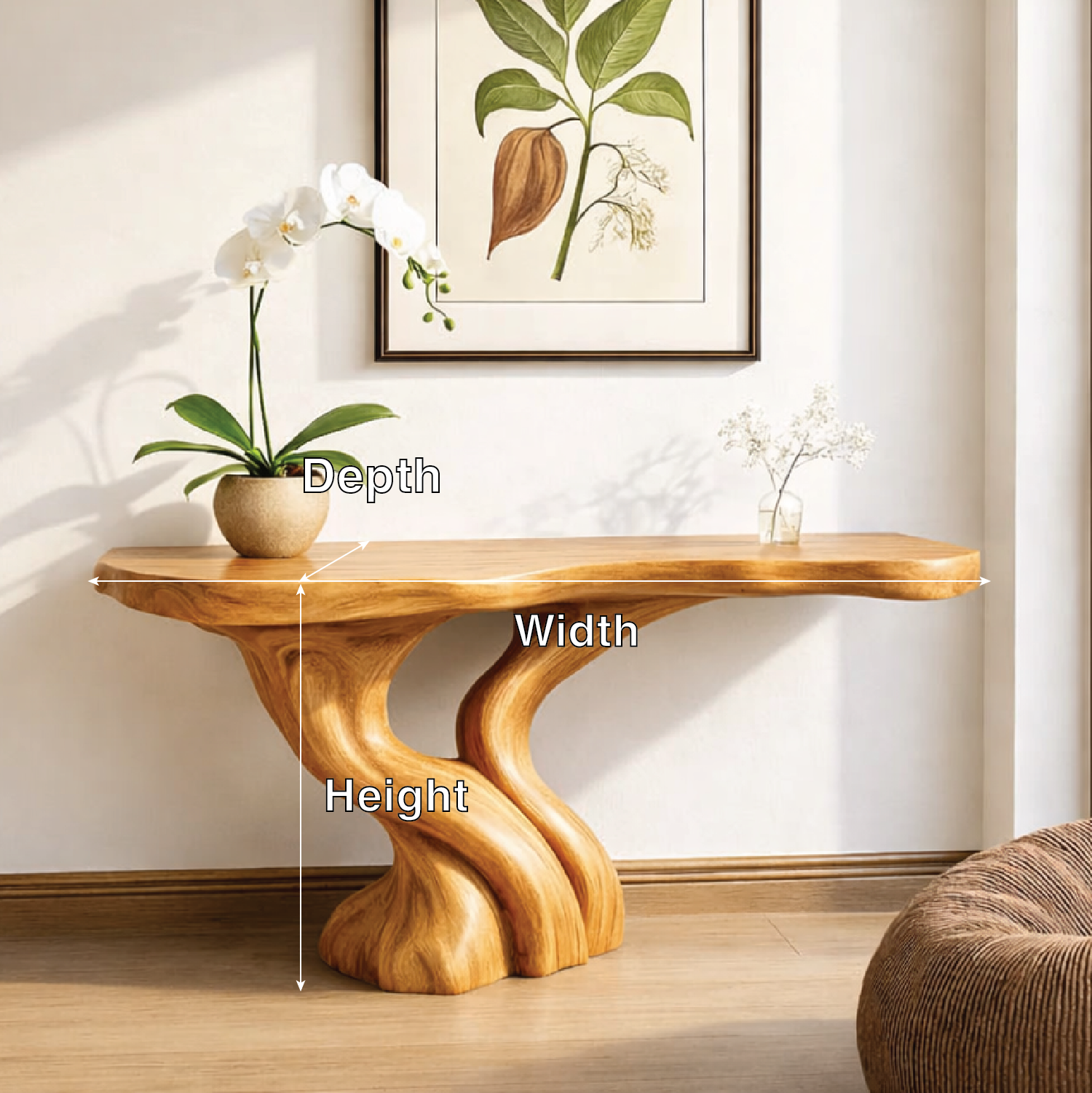 Organic Solid Wood Console Table, Sculptural Tree Root Base Entryway Hallway Furniture