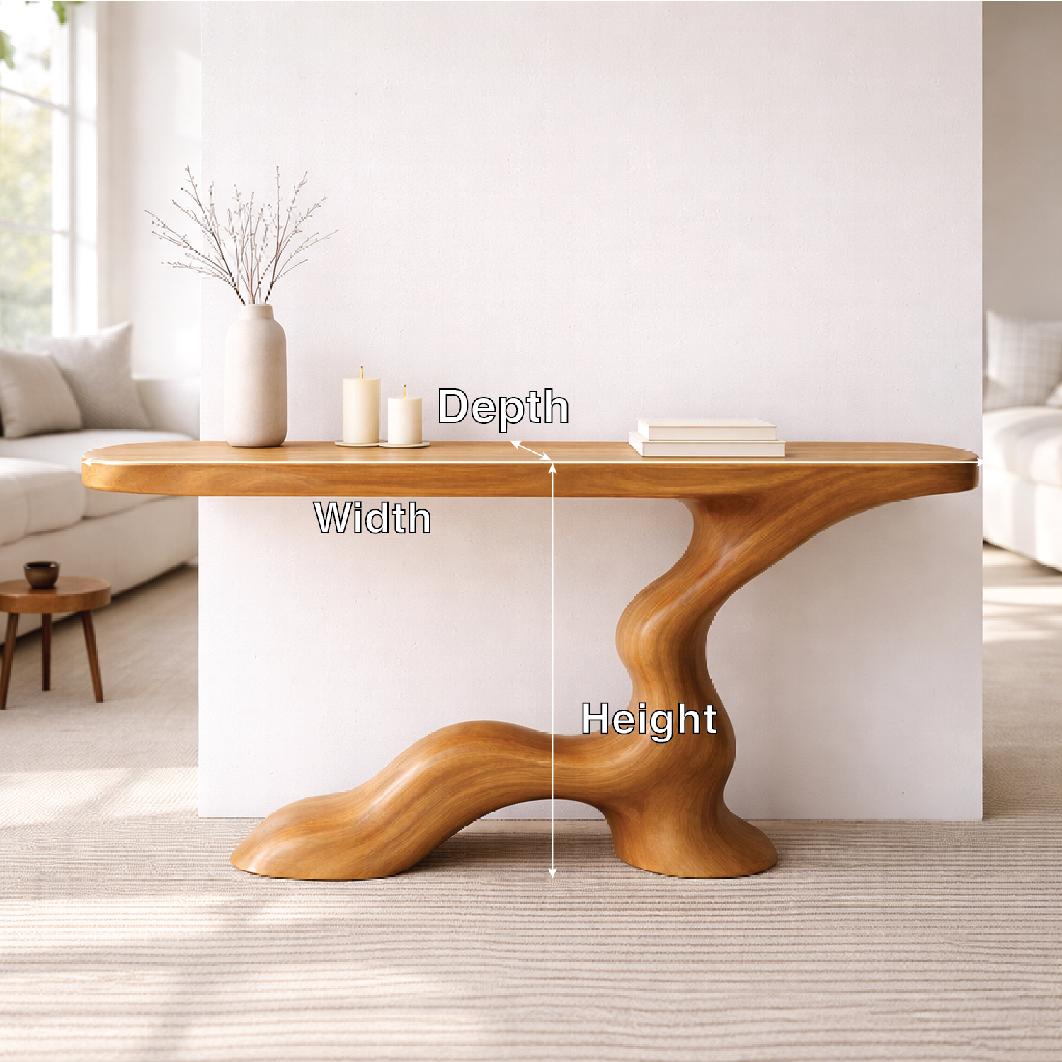 Modern Solid Wood Console Table, Sculptural Curved Base Entryway Hallway Walnut Statement Furniture