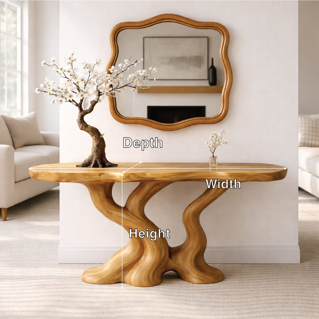 Sculptural Solid Wood Console Table, Organic Tree Root Base Entryway Hallway Furniture