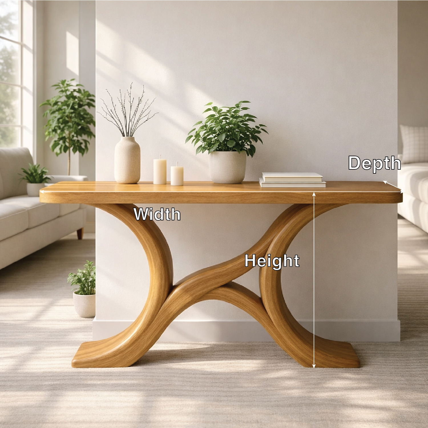 Modern Solid Wood Console Table, Sculptural Curved Base Entryway Hallway Statement Furniture
