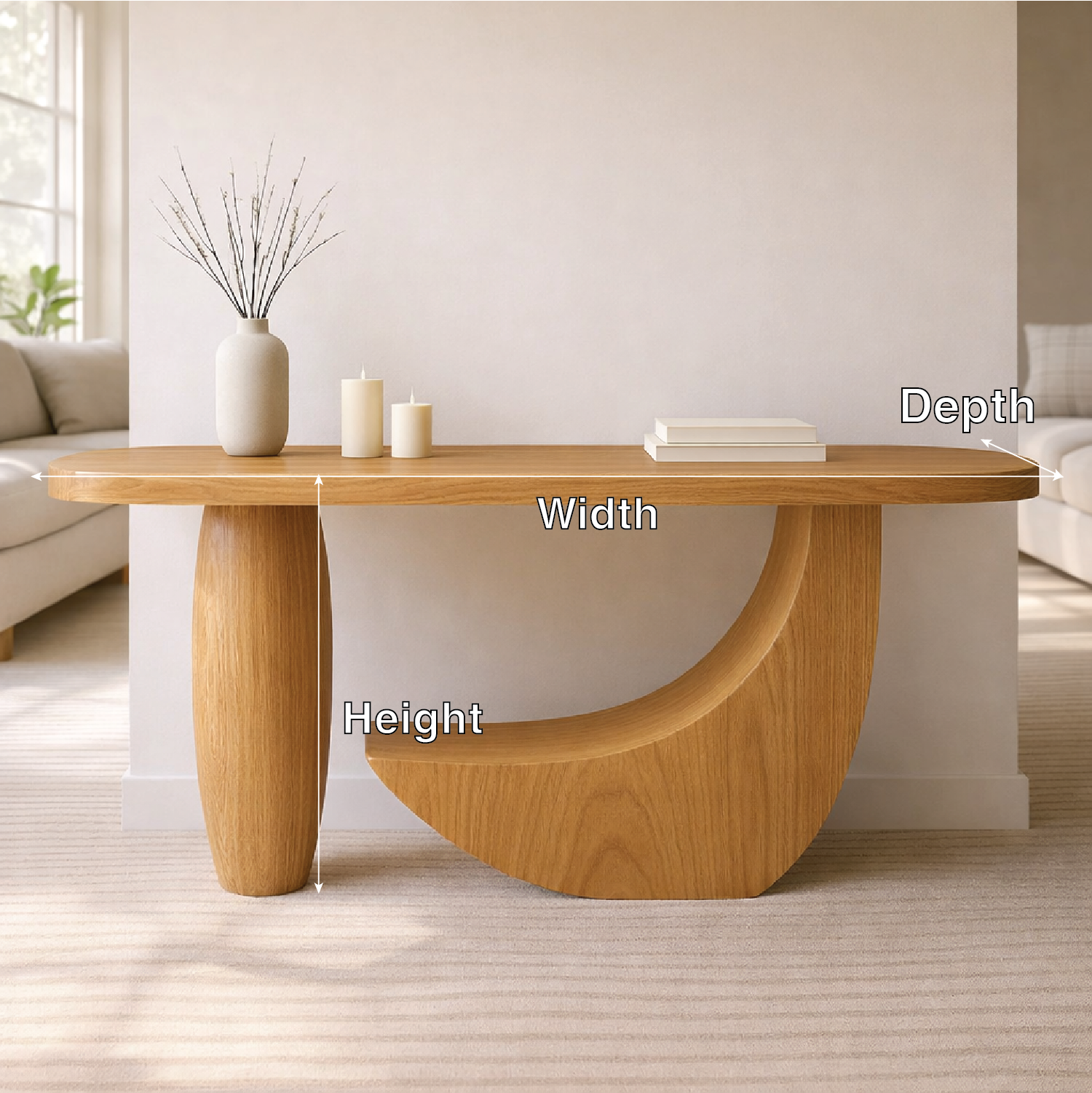 Modern Solid Wood Console Table, Sculptural Curved Base Entryway Hallway Statement Furniture