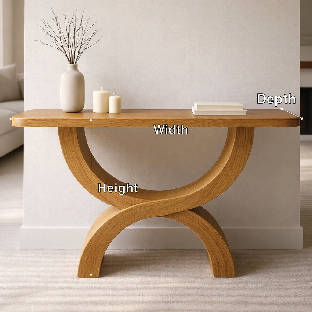 Modern Solid Wood Console Table, Sculptural Arch Base Entryway Hallway Statement Furniture
