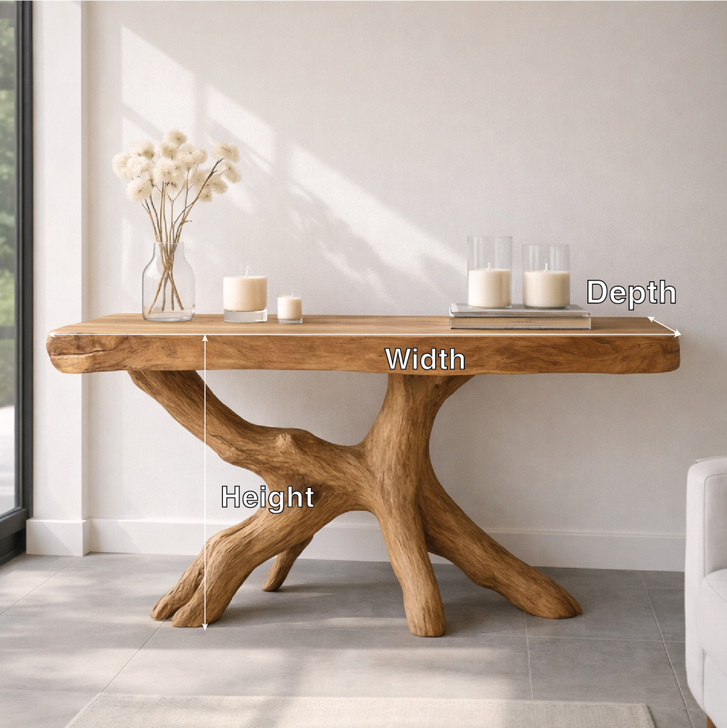 Rustic Solid Wood Console Table, Natural Tree Root Base Entryway Hallway Statement Furniture