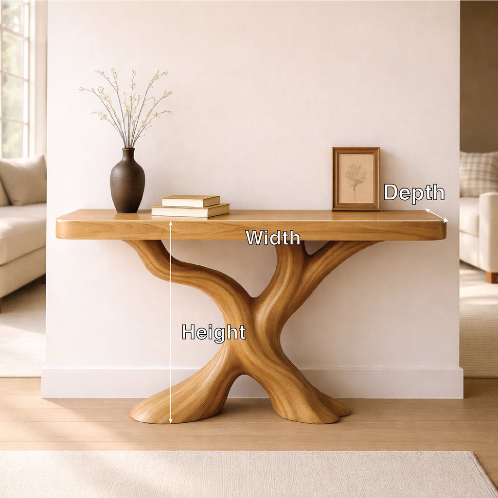 Organic Solid Wood Console Table, Sculptural Tree Base Entryway Hallway Furniture