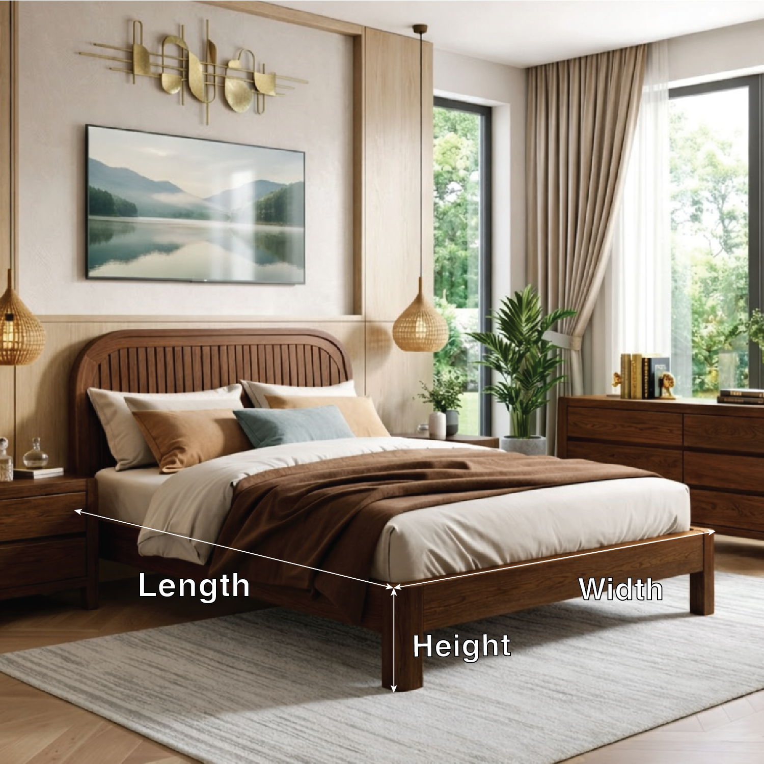 Modern Slatted Wood Bed Frame, Minimalist Platform Bedroom Furniture Design