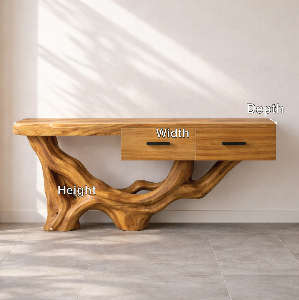 Rustic Solid Wood Console Table With Drawers, Tree Root Base Entryway Hallway Furniture