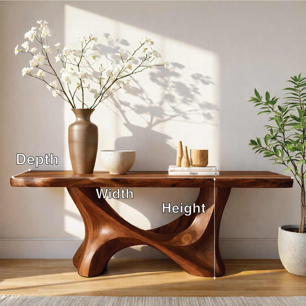 Handcrafted Solid Wood Console Table with Sculptural Organic Base and Live Edge Natural Finish