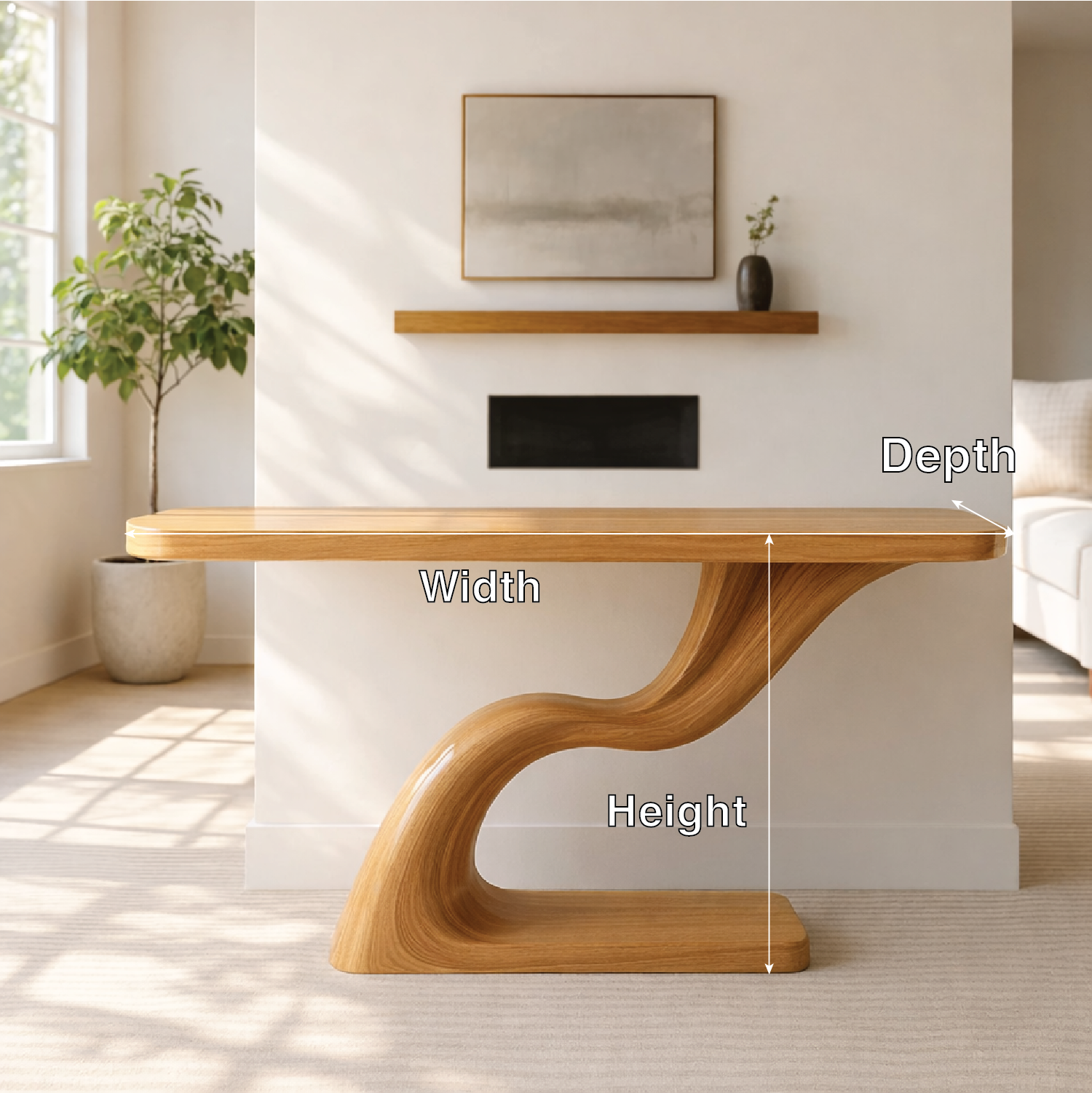 Modern Sculptural Solid Wood Console Table, Curved Base Entryway Hallway Statement Furniture