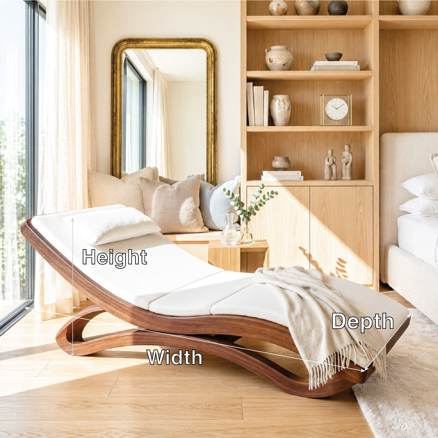 Modern Curved Chaise Lounge Daybed with Cushion for Bedroom Reading Nook