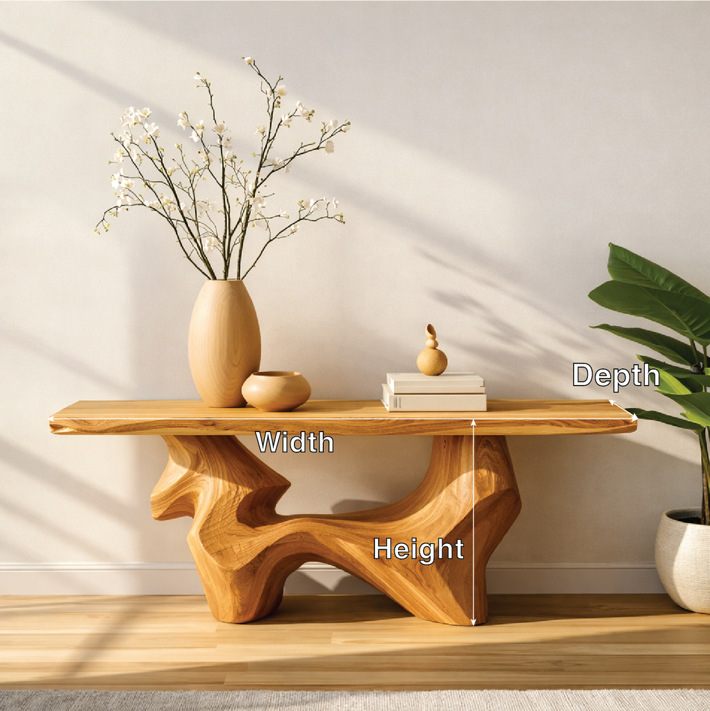 Handcrafted Solid Wood Console Table with Organic Curved Base and Natural Live Edge Design