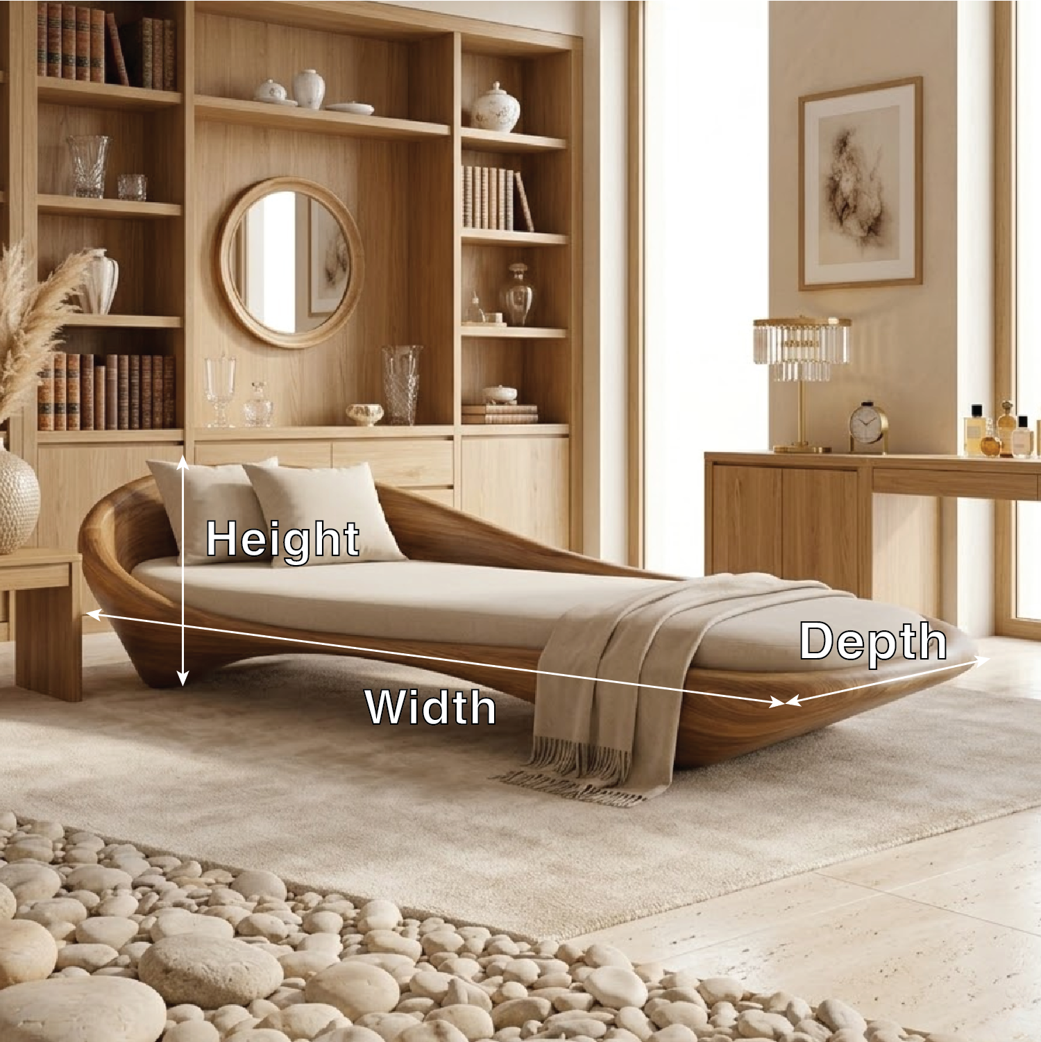 Luxury Curved Chaise Lounge Sculptural Daybed with Cushion for Bedroom Decor