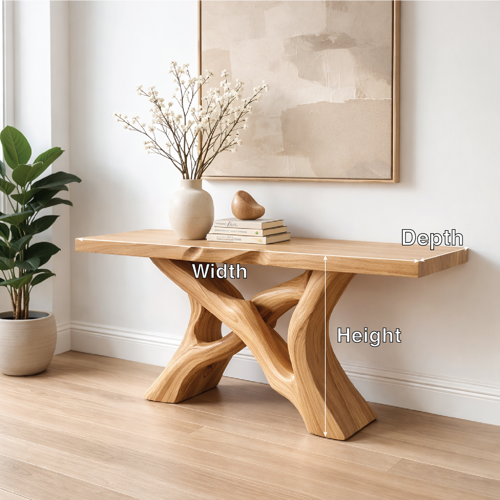 Handcrafted Solid Wood Console Table with Artistic Twisted Base and Natural Light Finish Design