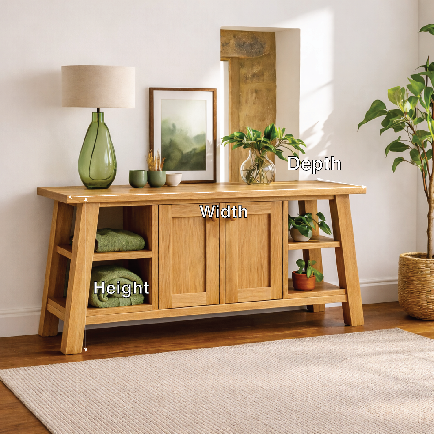 Modern Solid Wood Sideboard Cabinet, Farmhouse Buffet Storage Console with Shelves and Doors