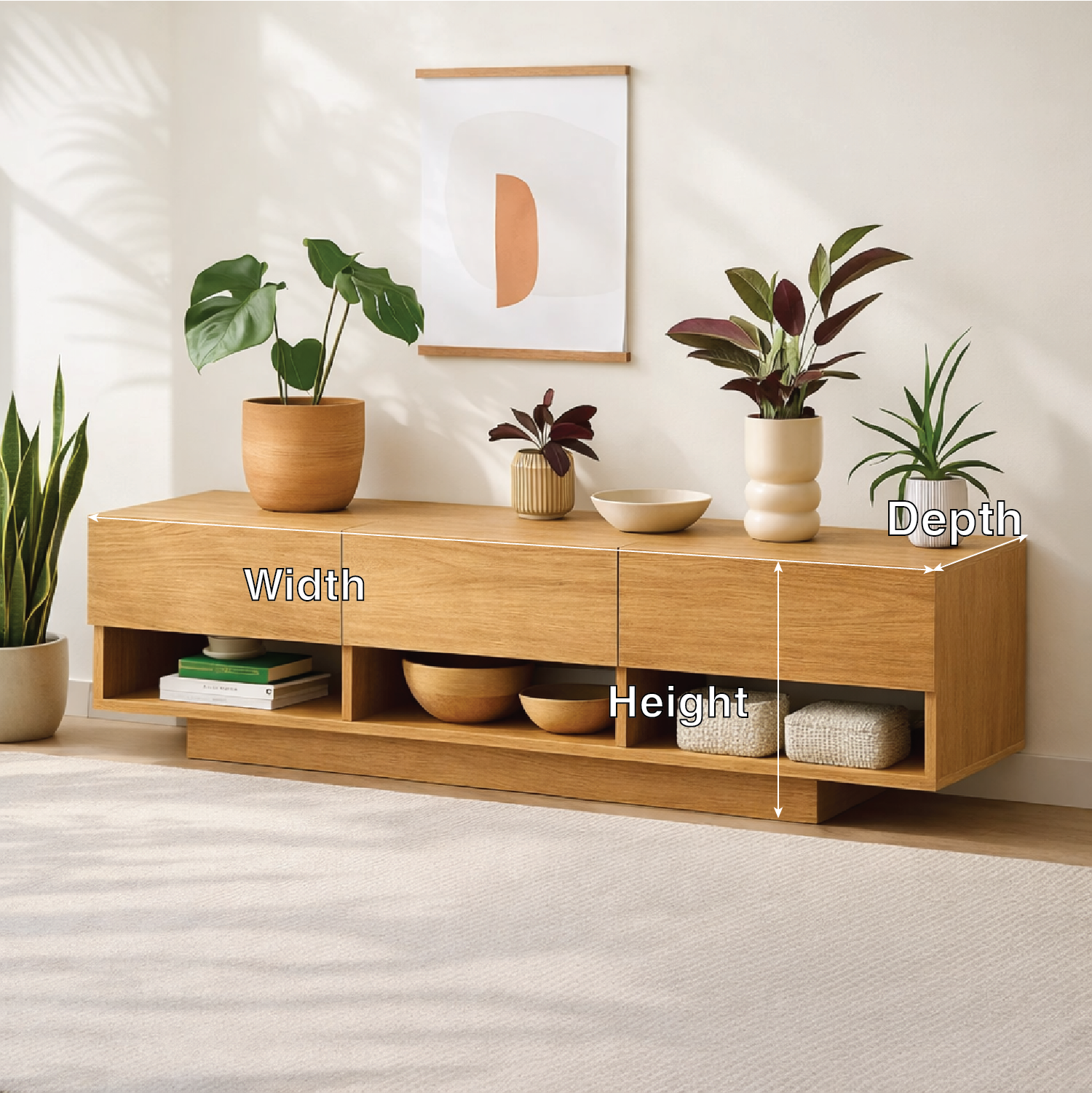 Modern Solid Wood Console Table, Minimalist Media Console Cabinet with Open Storage Shelves