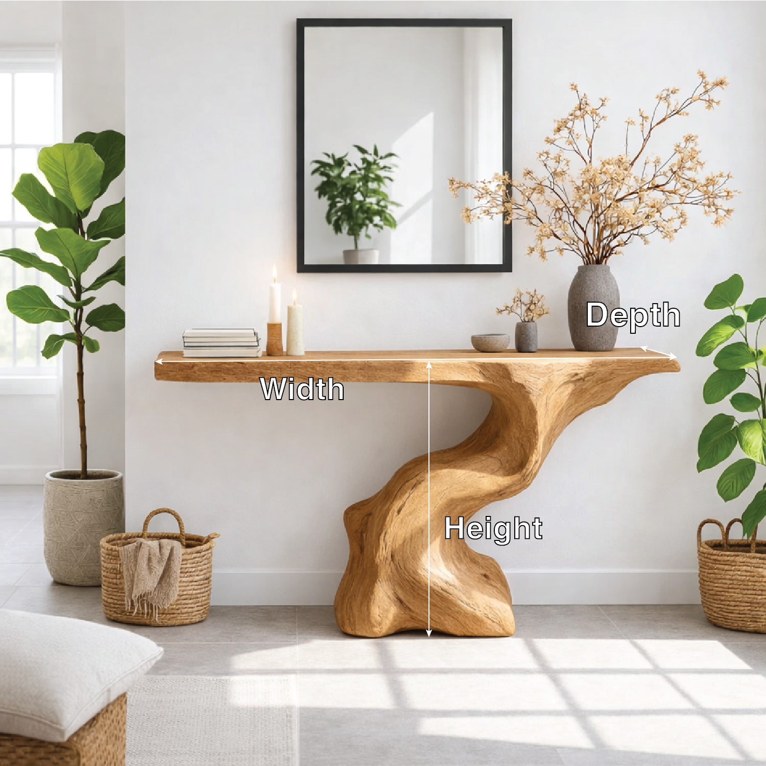 Sculptural Solid Wood Console Table, Organic Modern Entryway Statement