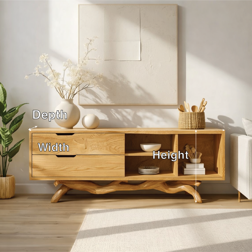 Modern Solid Wood Sideboard with Sculptural Base, Mid Century Storage Cabinet