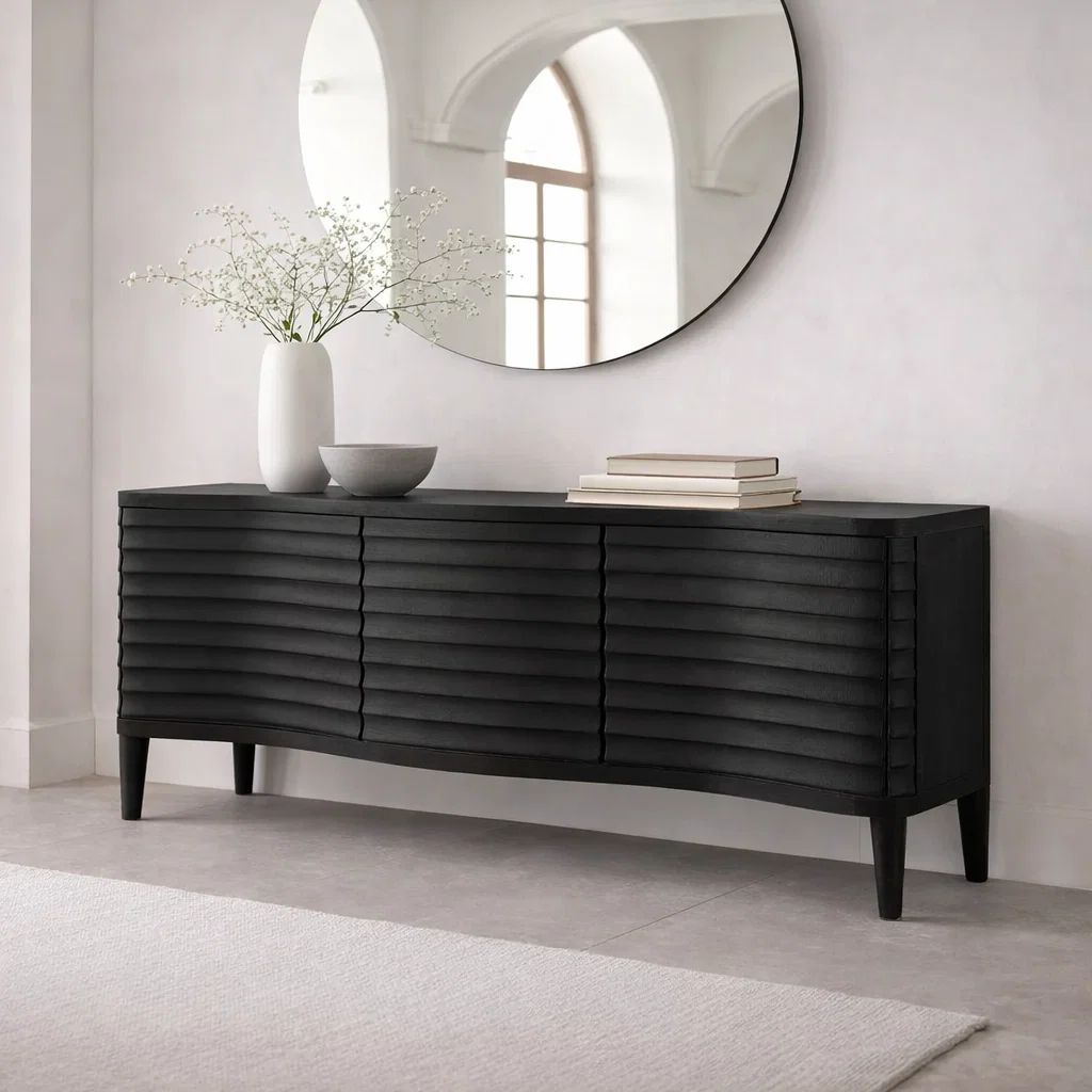 Solid Wood Console Table with Fluted Front – Modern Entryway Storage Sideboard