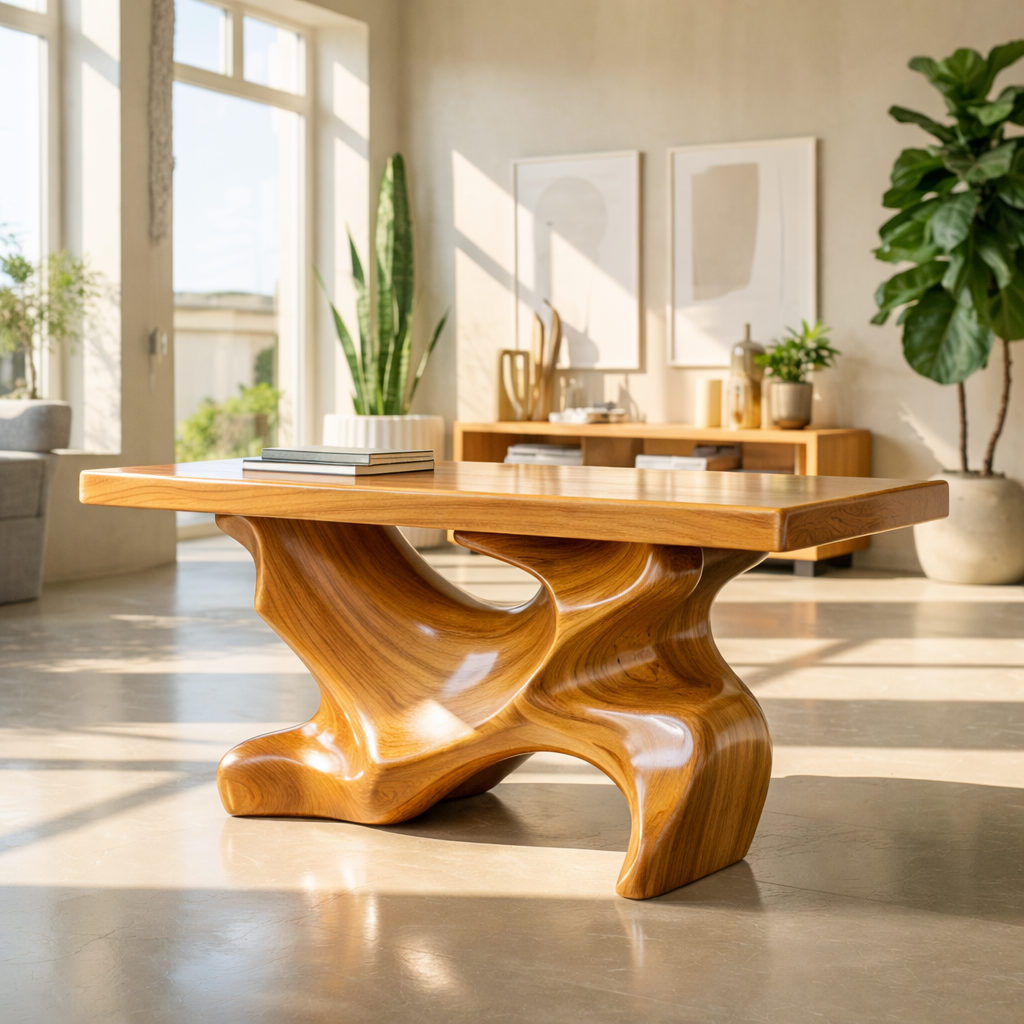Solid Wood Console Table with Sculptural Organic Base – Handcrafted Statement Furniture