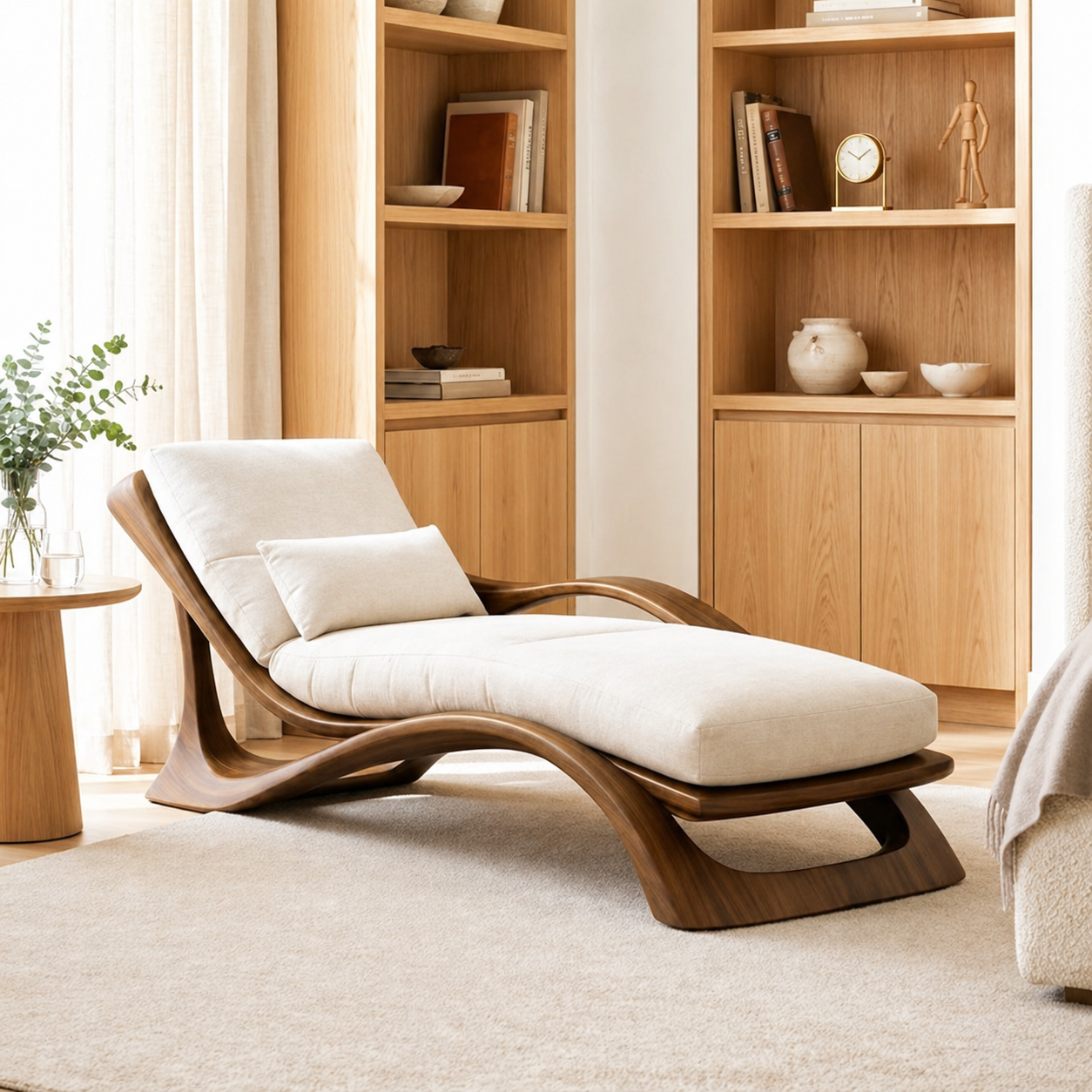 Modern Curved Chaise Lounge Chair with Cushion for Bedroom Reading Nook