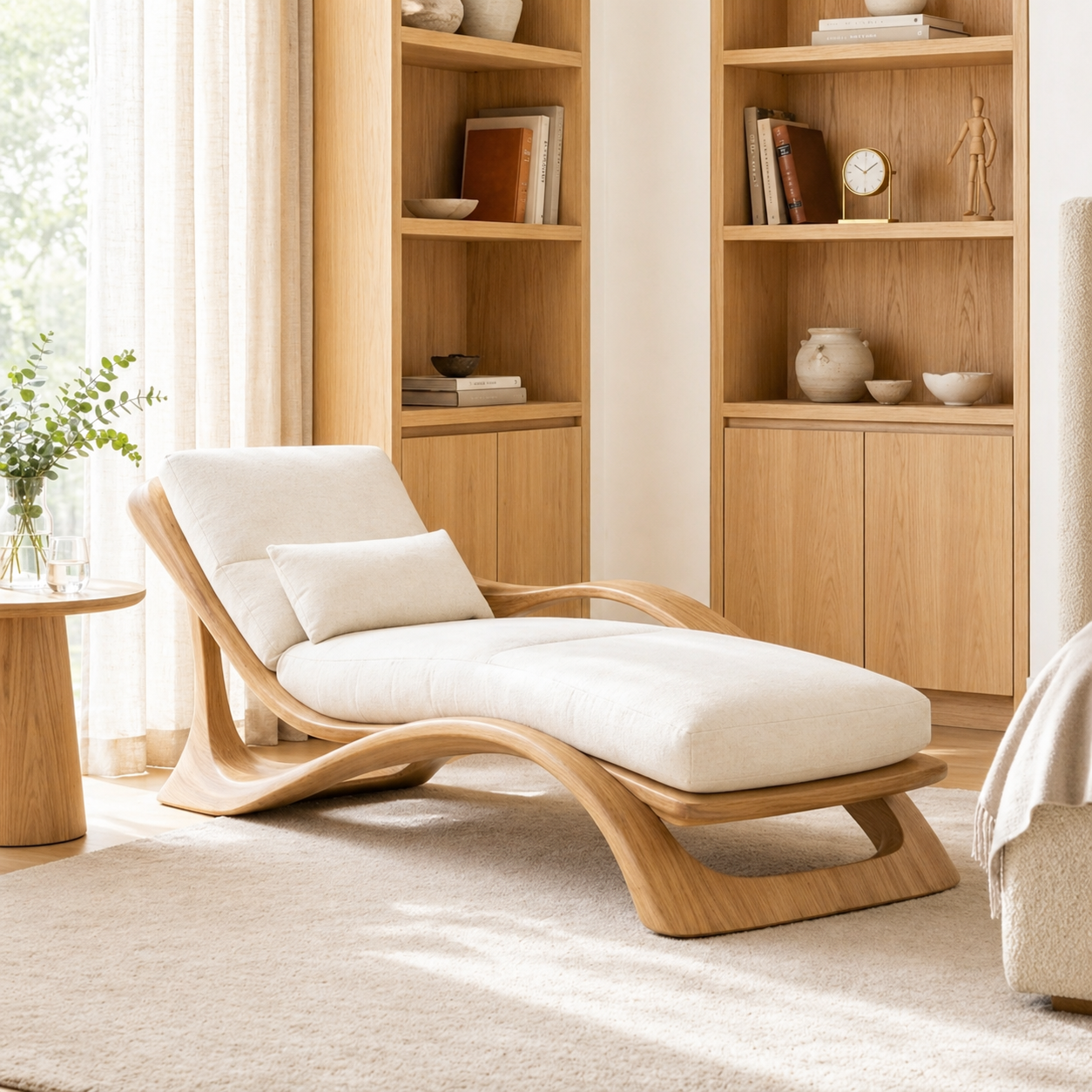 Modern Curved Chaise Lounge Chair with Cushion for Bedroom Reading Nook