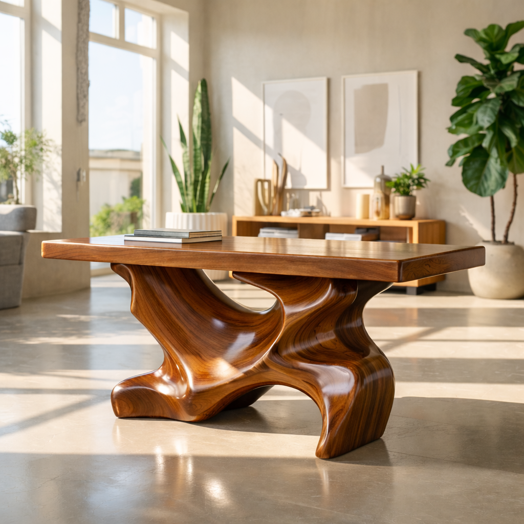 Solid Wood Console Table with Sculptural Organic Base – Handcrafted Statement Furniture