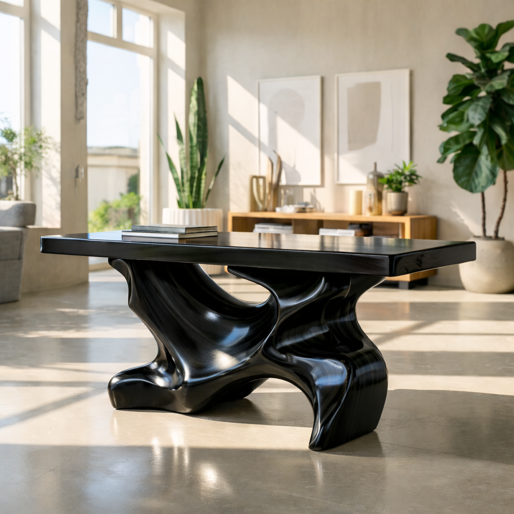 Solid Wood Console Table with Sculptural Organic Base – Handcrafted Statement Furniture