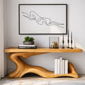 Handcrafted Solid Wood Console Table with Sculptural Organic Base and Modern Minimalist Design