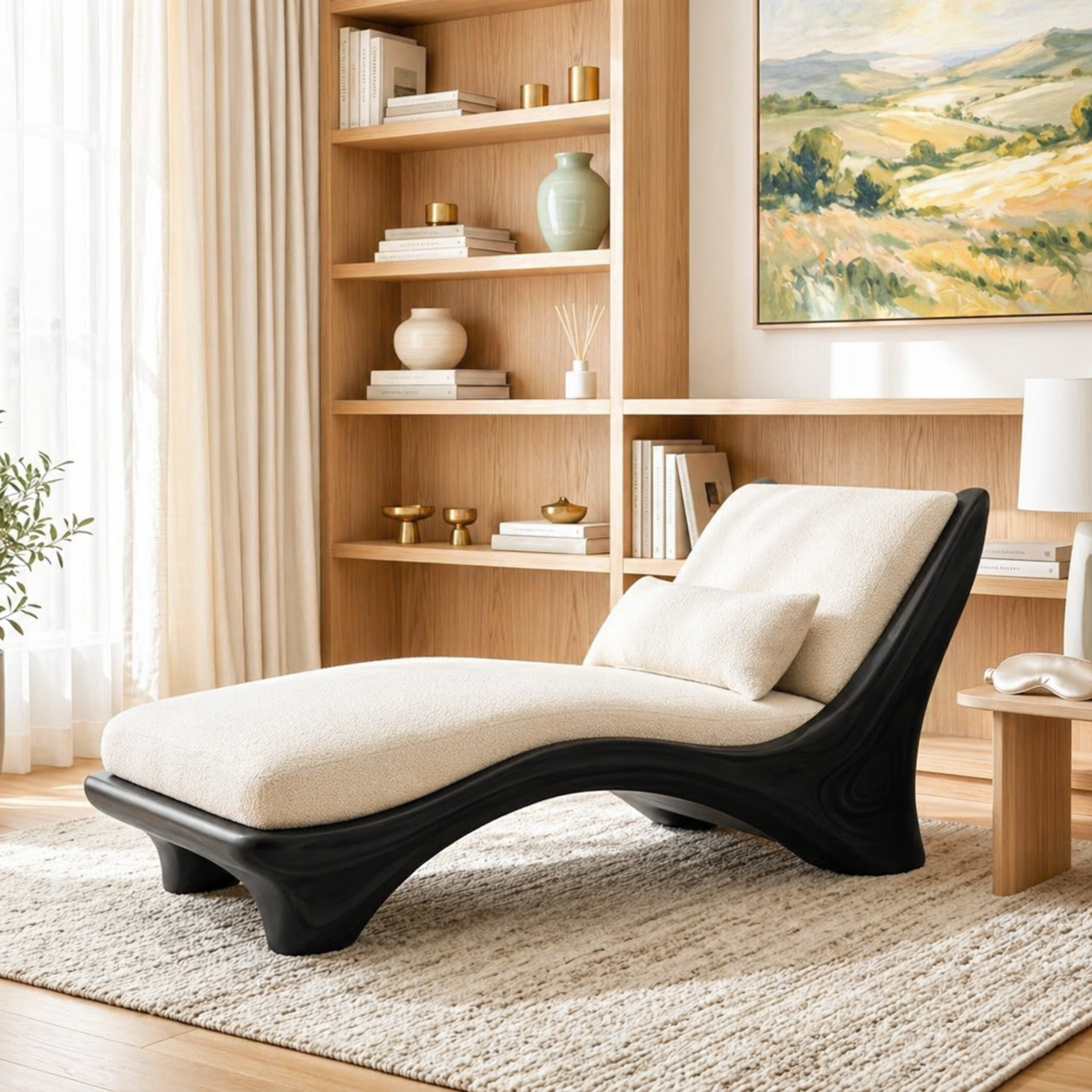 Modern Curved Chaise Lounge Chair with Cushion for Bedroom Reading Nook