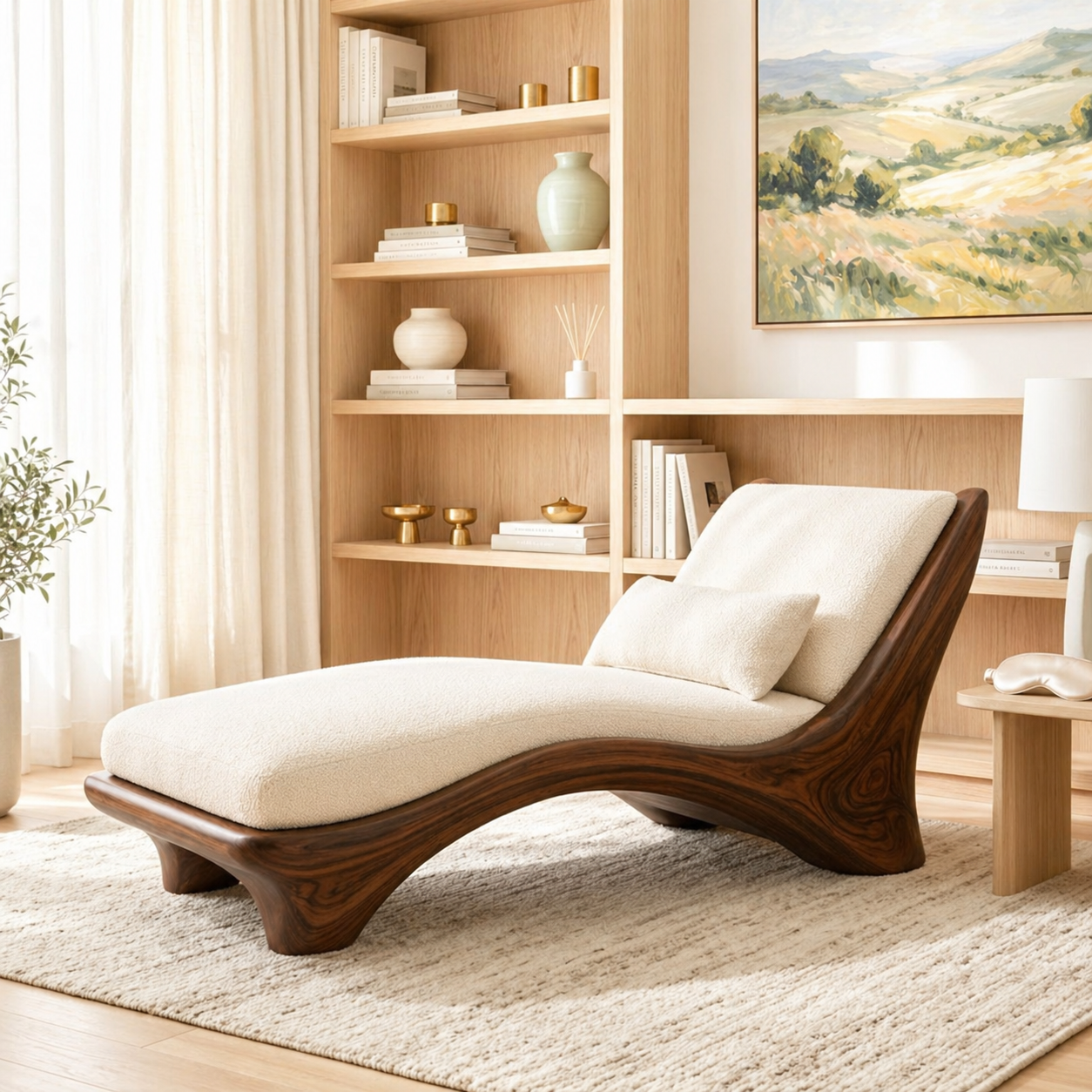 Modern Curved Chaise Lounge Chair with Cushion for Bedroom Reading Nook