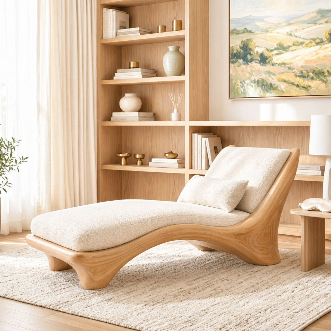 Modern Curved Chaise Lounge Chair with Cushion for Bedroom Reading Nook