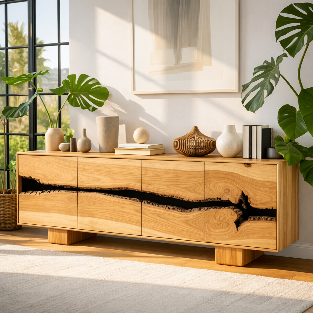 Handcrafted Solid Wood Console Table with Natural Live-Edge Pattern for Modern Living Spaces