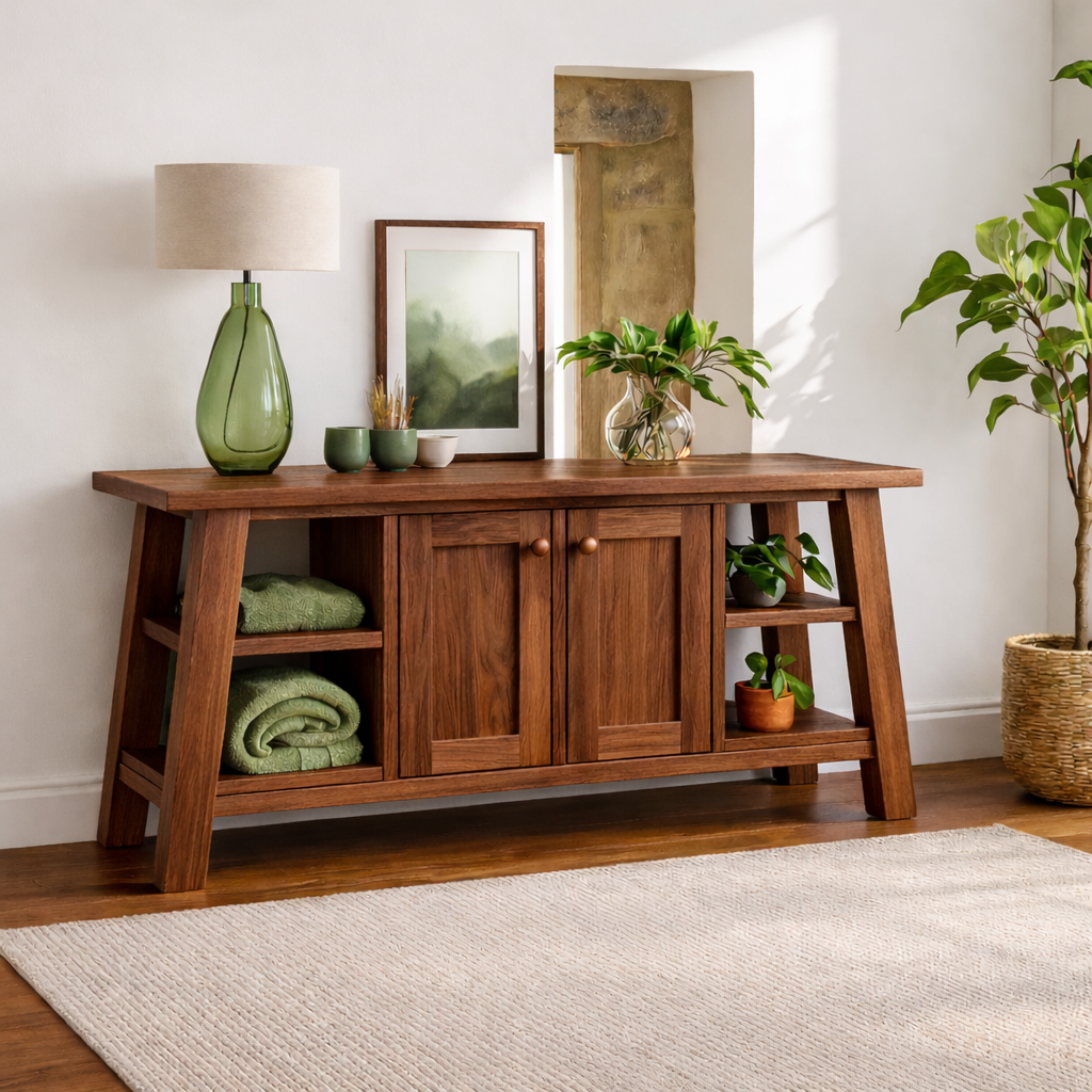 Modern Solid Wood Sideboard Cabinet, Farmhouse Buffet Storage Console with Shelves and Doors
