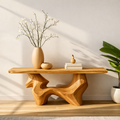 Handcrafted Solid Wood Console Table with Organic Curved Base and Natural Live Edge Design