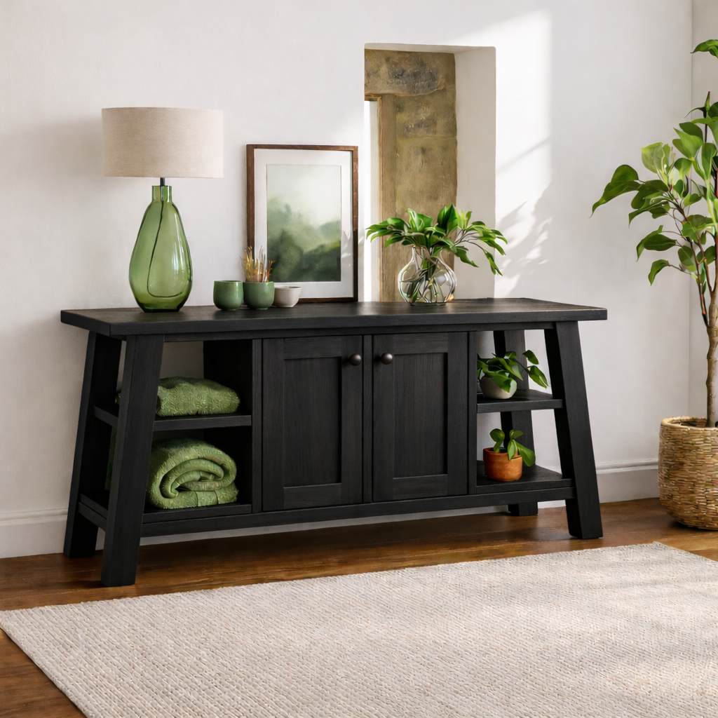 Modern Solid Wood Sideboard Cabinet, Farmhouse Buffet Storage Console with Shelves and Doors