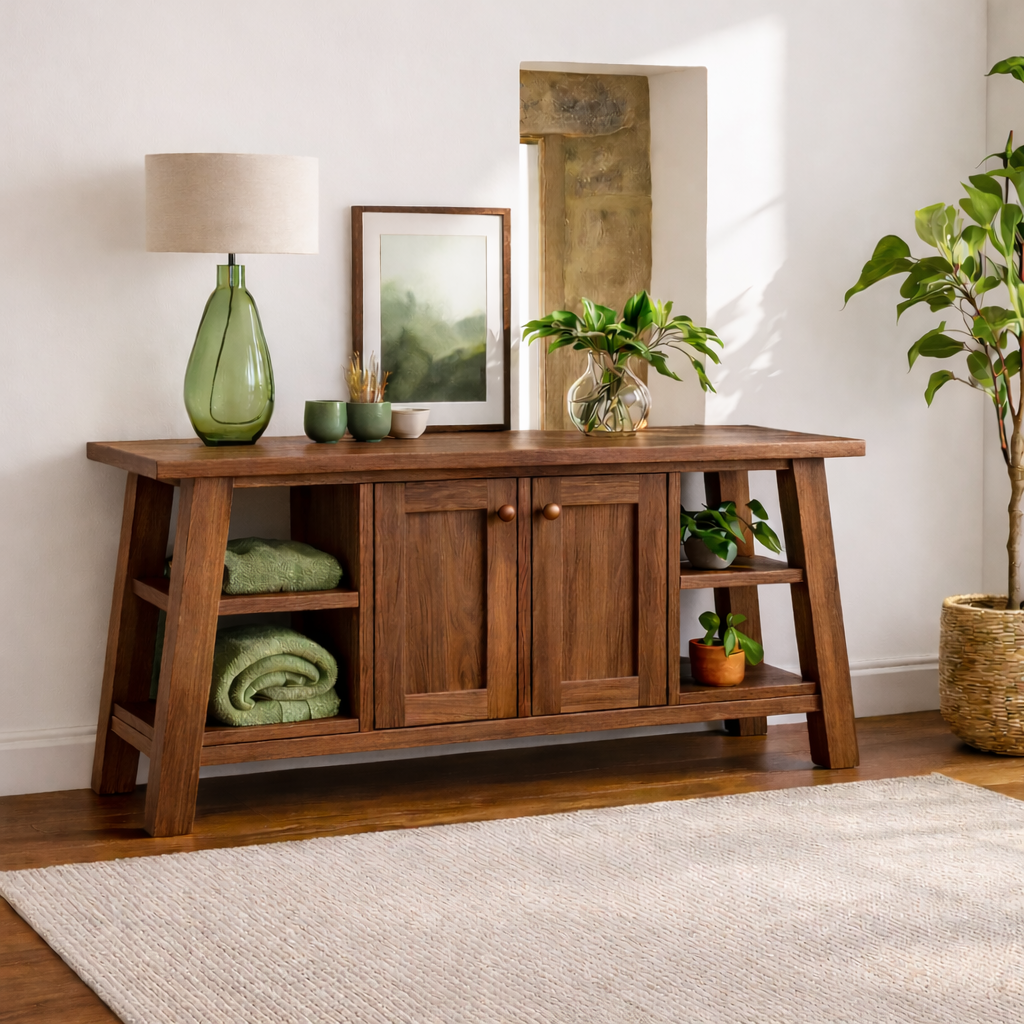 Modern Solid Wood Sideboard Cabinet, Farmhouse Buffet Storage Console with Shelves and Doors