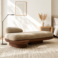 Sculptural Upholstered Daybed With Curved Base, Boucle Cushion, Bedroom Lounge Seat