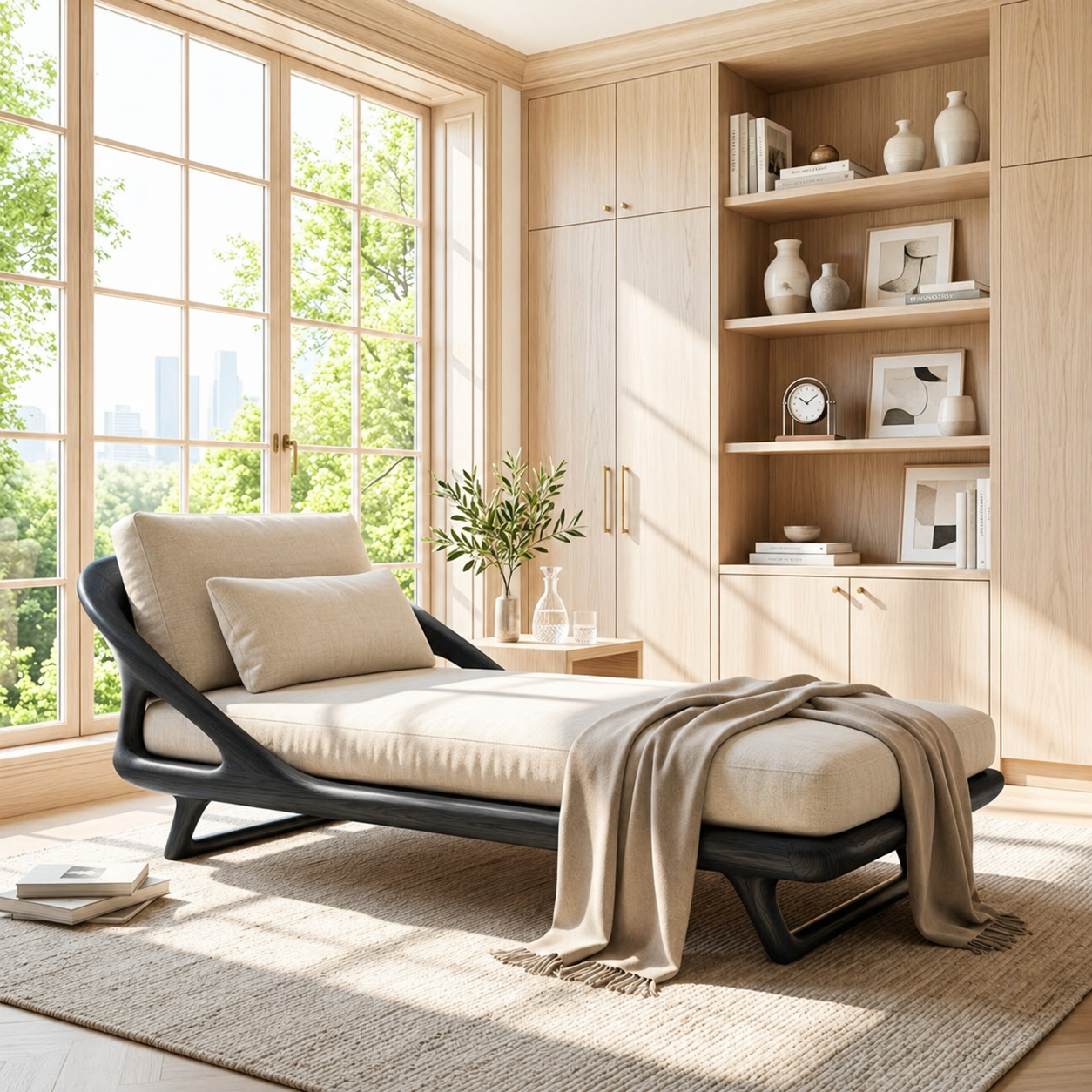 Modern Upholstered Daybed With Curved Frame, Pillow Backrest, Bedroom Lounge Chair