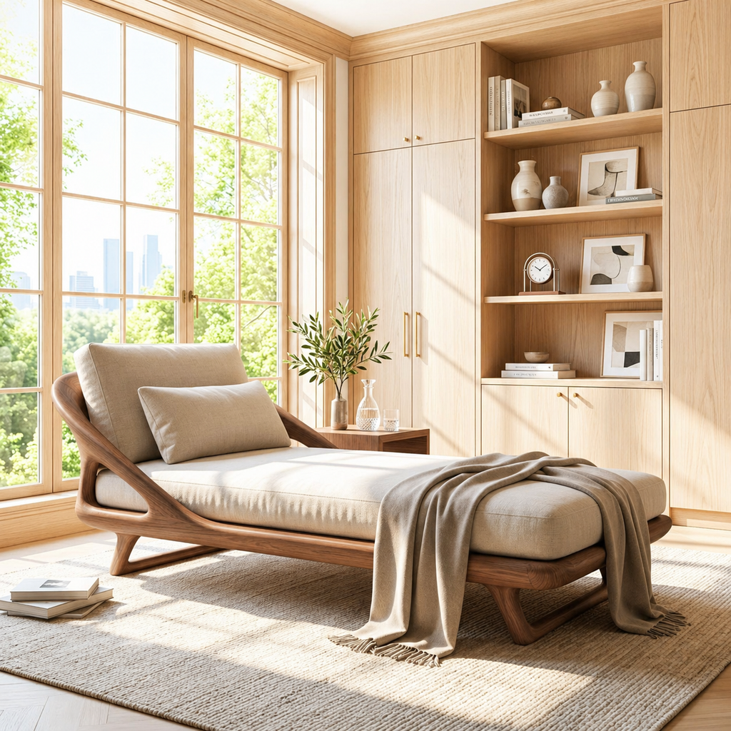 Modern Upholstered Daybed With Curved Frame, Pillow Backrest, Bedroom Lounge Chair