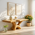 Handcrafted Solid Wood Console Table with Sculptural Base and Natural Grain Live Edge Design