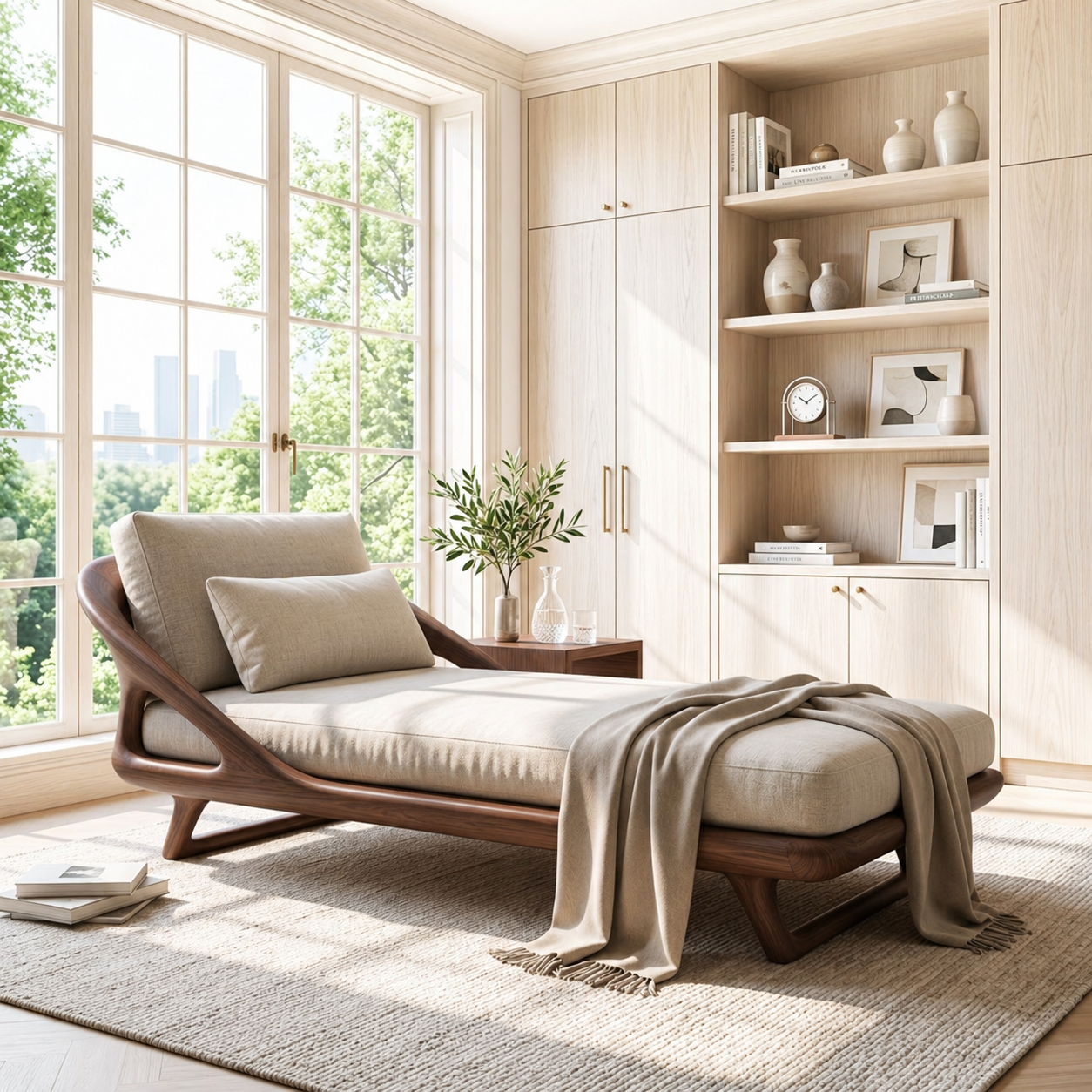 Modern Upholstered Daybed With Curved Frame, Pillow Backrest, Bedroom Lounge Chair