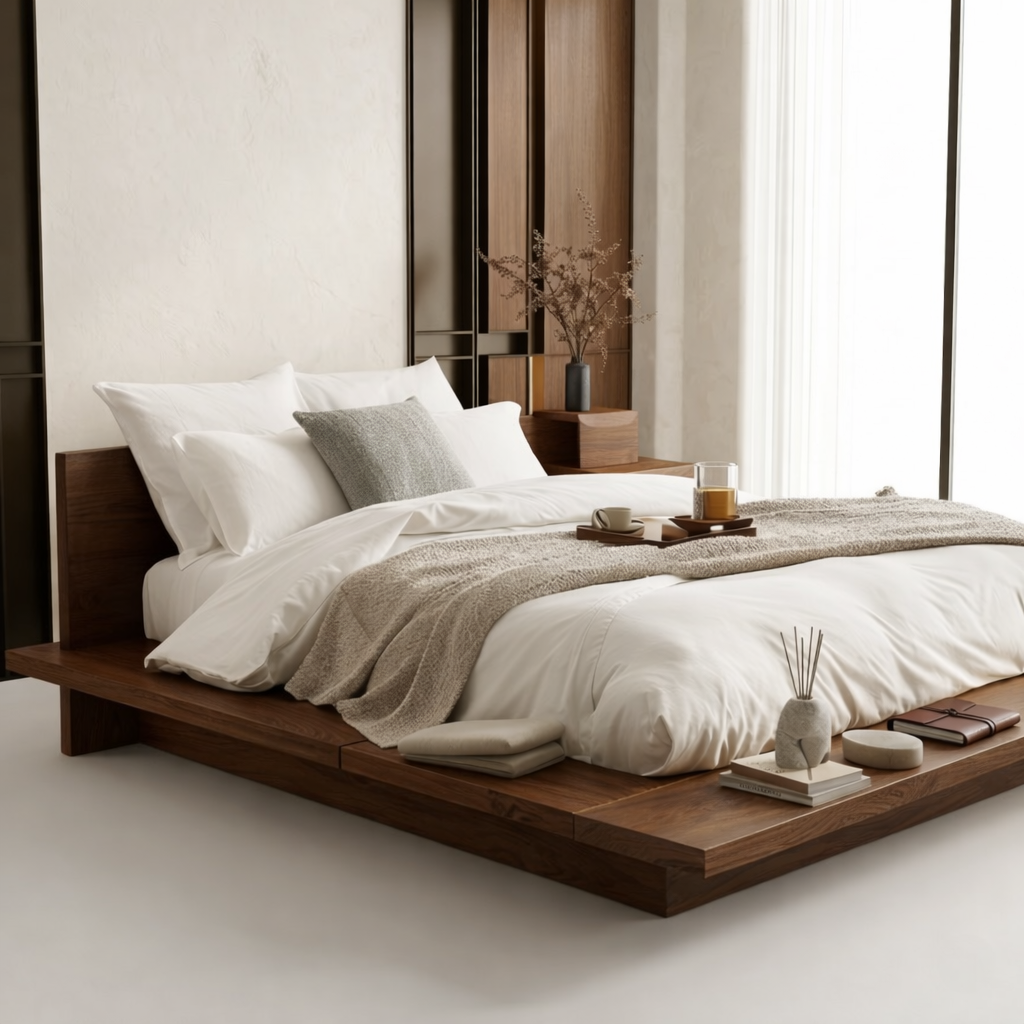 Modern Low Profile Platform Bed Frame, Minimalist Bedroom Furniture Design