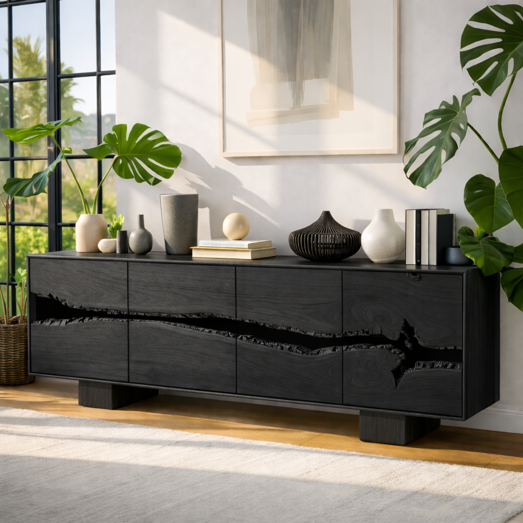 Handcrafted Solid Wood Console Table with Natural Live-Edge Pattern for Modern Living Spaces