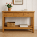 Rustic Wooden Console Table with Storage Drawers and Bottom Shelf for Entryway